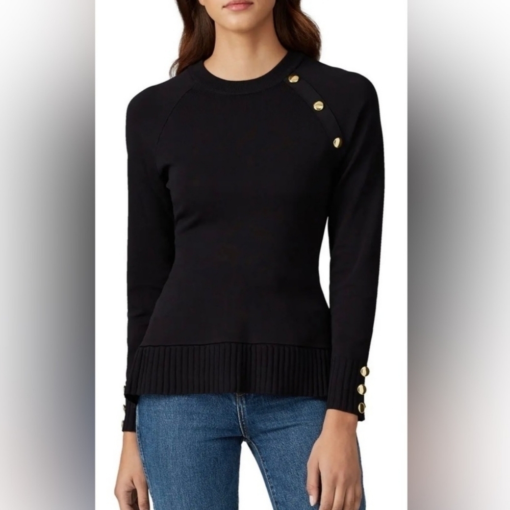 Shoshanna Black Knit Sweater Top Ribbed Neckline Sz M